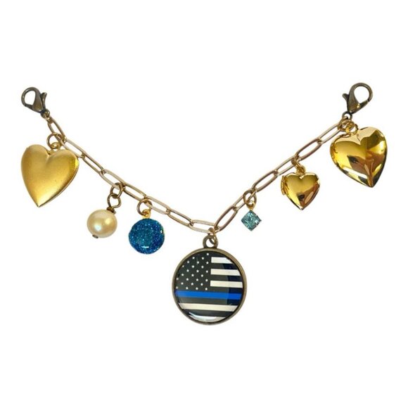 Shoe Charm Chain Shoe Bling Thin Blue Line Heart Locket Pearl Mini Locket LEO - Picture 2 of 6